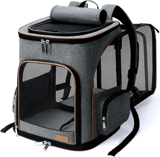 Erweiterbarer Haustier-Rucksack für Katzen & Hunde, Grau (XL) L 36 x B 31 x H 42 cm