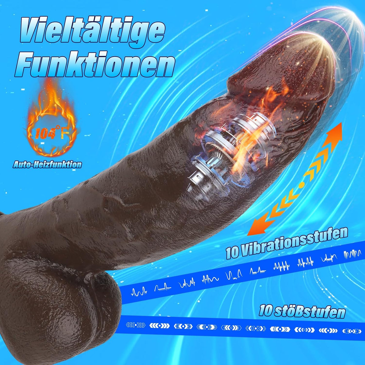 Realistischer Dildo mit Heizung und 10 Funktionen, Braun