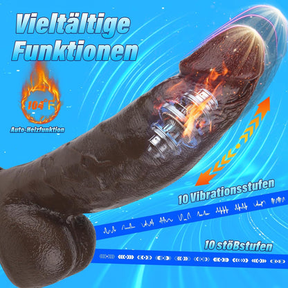 Realistischer Dildo mit Heizung und 10 Funktionen, Braun