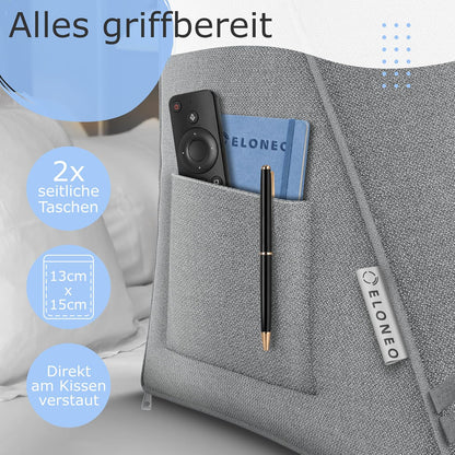 Verstellbares Rückenkissen mit Nackenrolle, Grau 50 cm