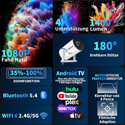 Tragbarer Mini-Beamer C2 mit 4K-Unterstützung und 5G WiFi, White