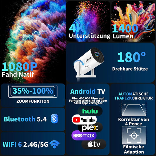 Tragbarer Mini-Beamer C2 mit 4K-Unterstützung und 5G WiFi, White