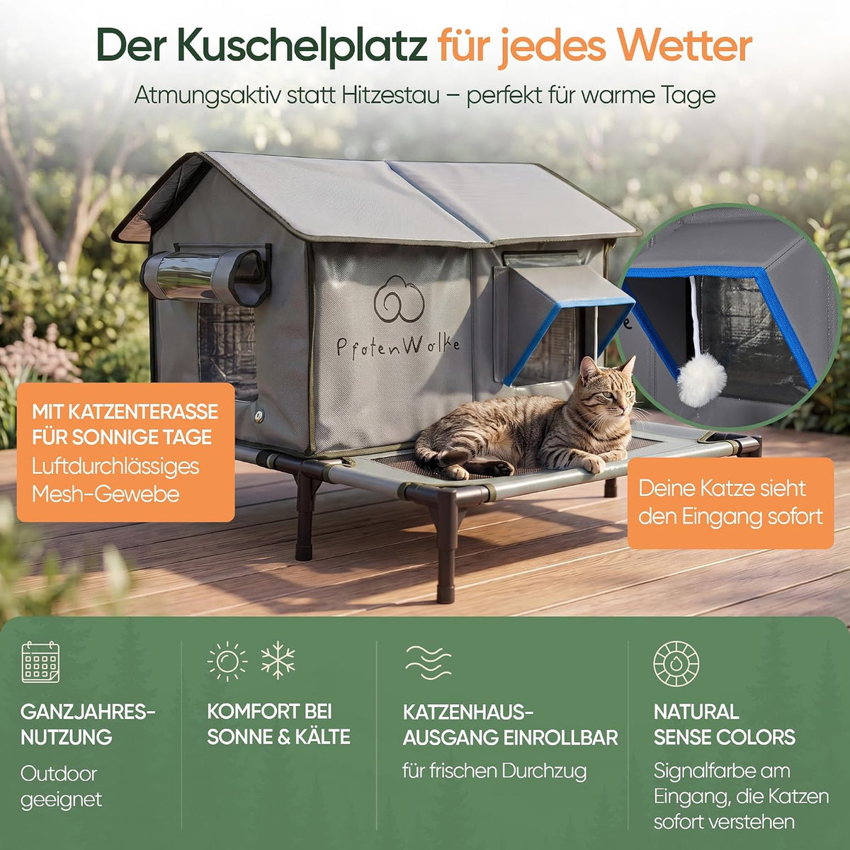 Isoliertes Outdoor-Katzenhaus mit Heizdecke, Grau