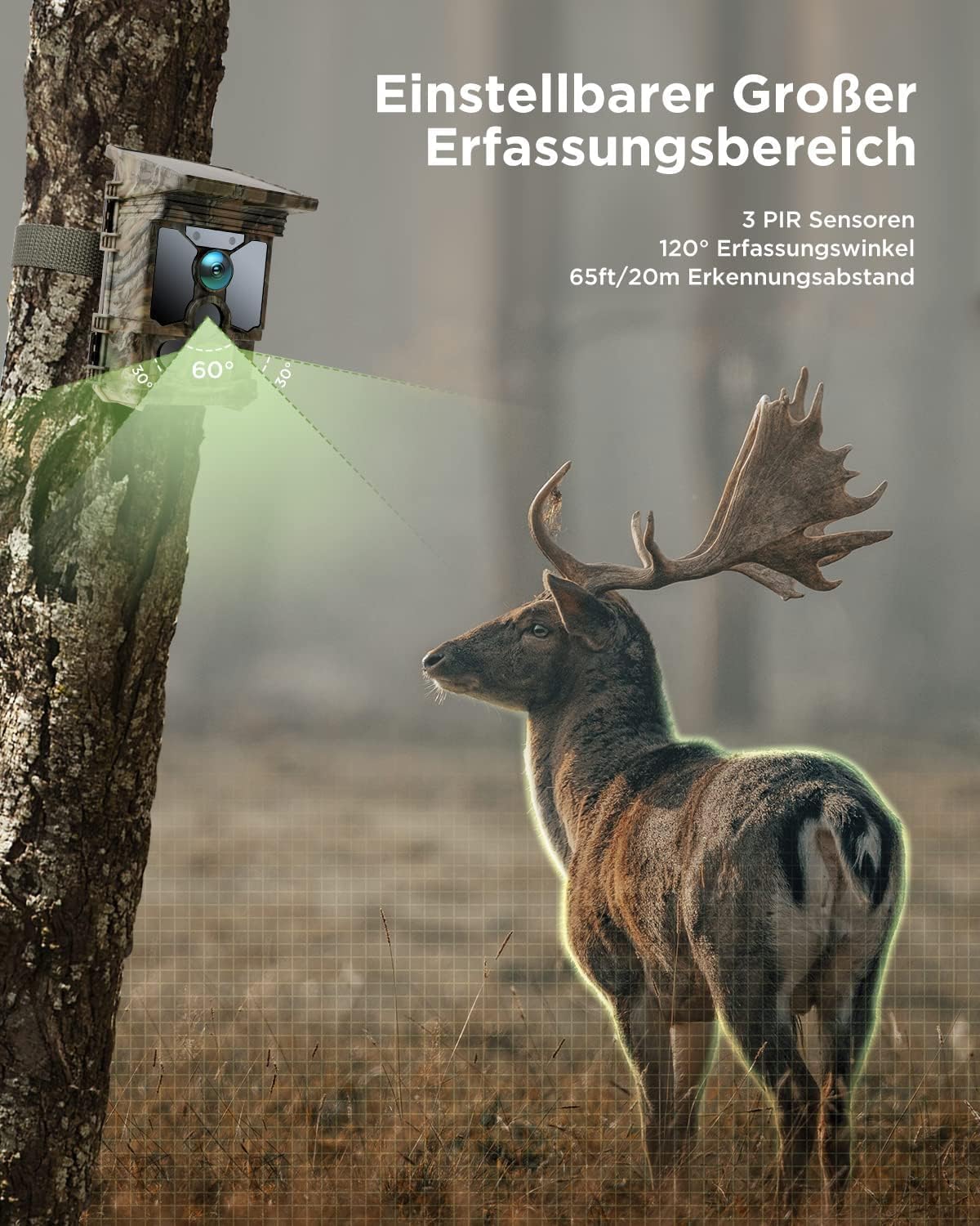 Solar-Wildkamera mit 4K-Videoaufzeichnung, Tarnfarbe