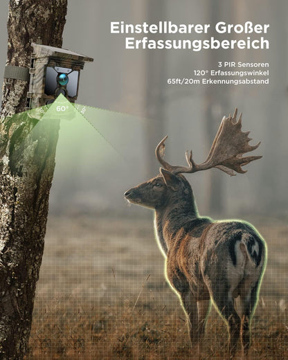 Solar-Wildkamera mit 4K-Videoaufzeichnung, Tarnfarbe