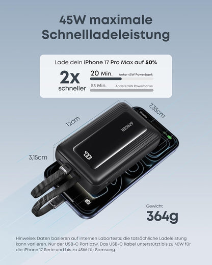 Zolo Powerbank 20000mAh, 45W Schnellladegerät, Black