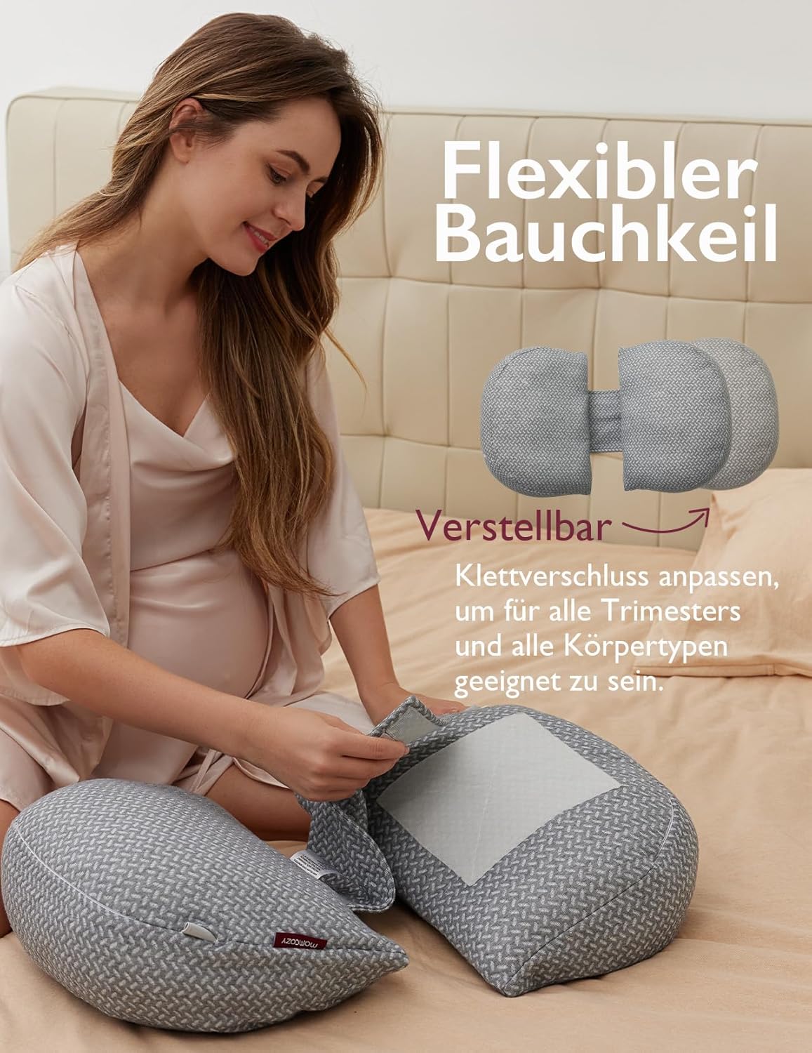 Verstellbares Schwangerschafts-Seitenschläferkissen, Dunkel Grau W-Form