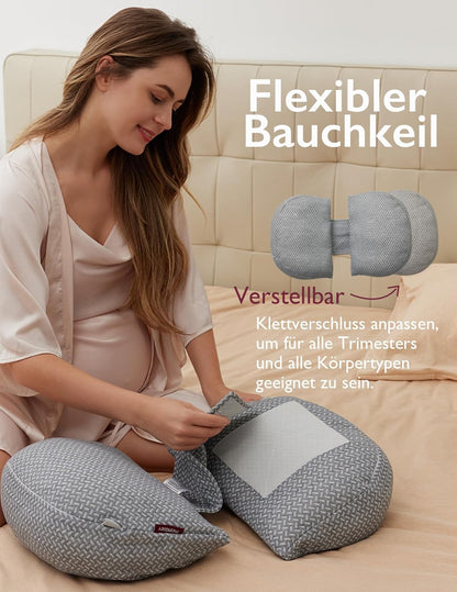 Verstellbares Schwangerschafts-Seitenschläferkissen, Dunkel Grau W-Form