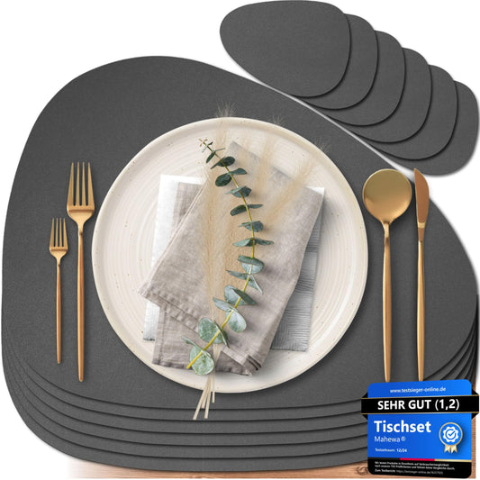 6er-Set Tischset, Dunkelgrau Oval ohne Halter