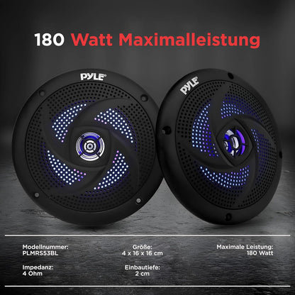 Outdoor Lautsprecher mit LED-Lichtern, 180 Watt Schwarz