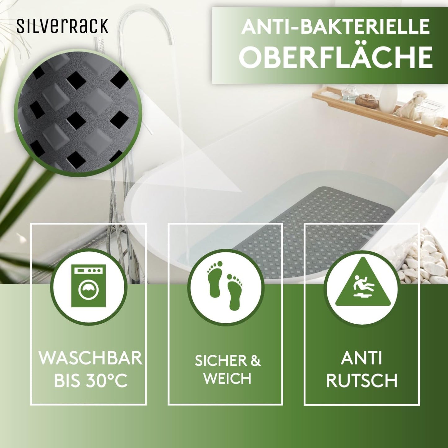 Antirutsch-Badewannenmatte (88x40 cm), 88 x 40 Dunkelgrau