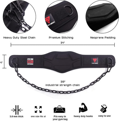 Dip Gürtel mit Kette für Pullups und Dips, Schwarz