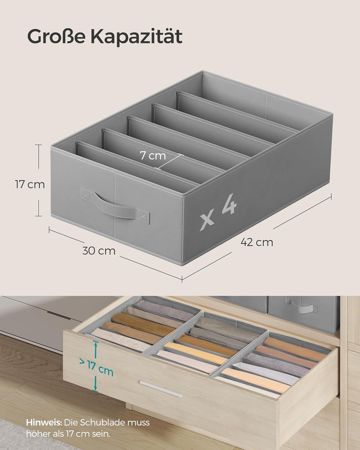 6-teiliges Kleiderschrank-Organizer-Set, Taubengrau