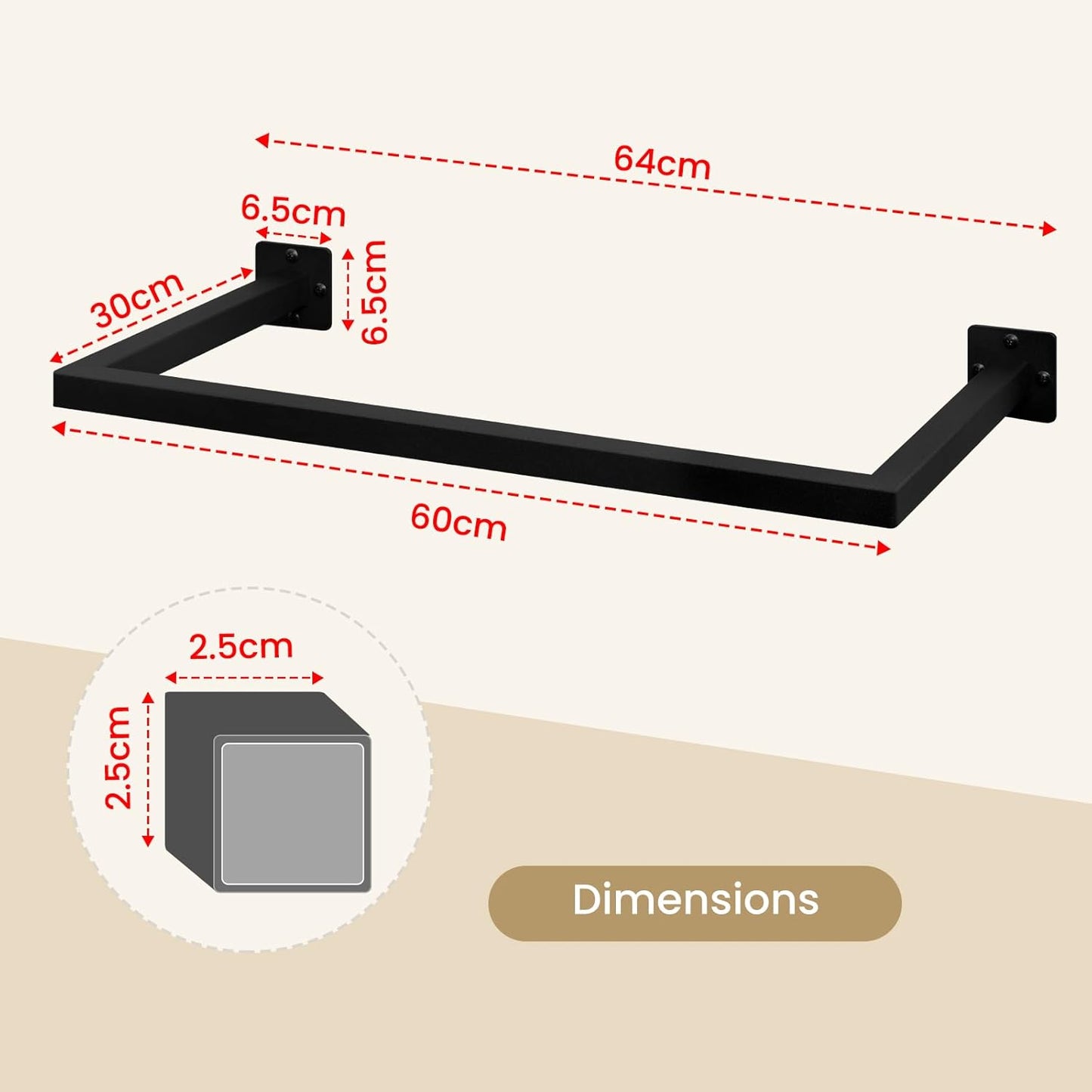 Kleiderstange für die Wand, Schwarz 64 cm
