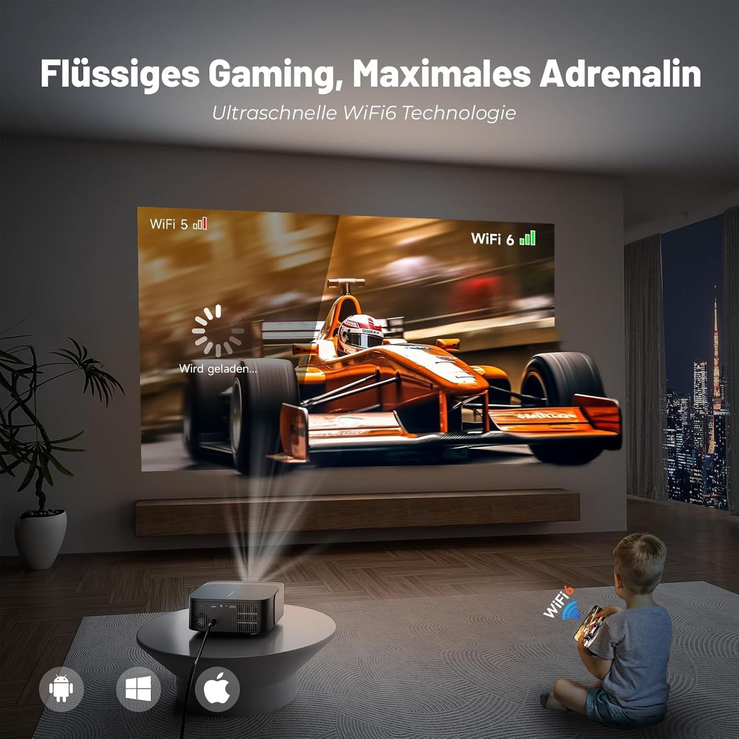 4K Smart Beamer mit Netflix, Smart Android TV & WiFi-Bluetooth, E1