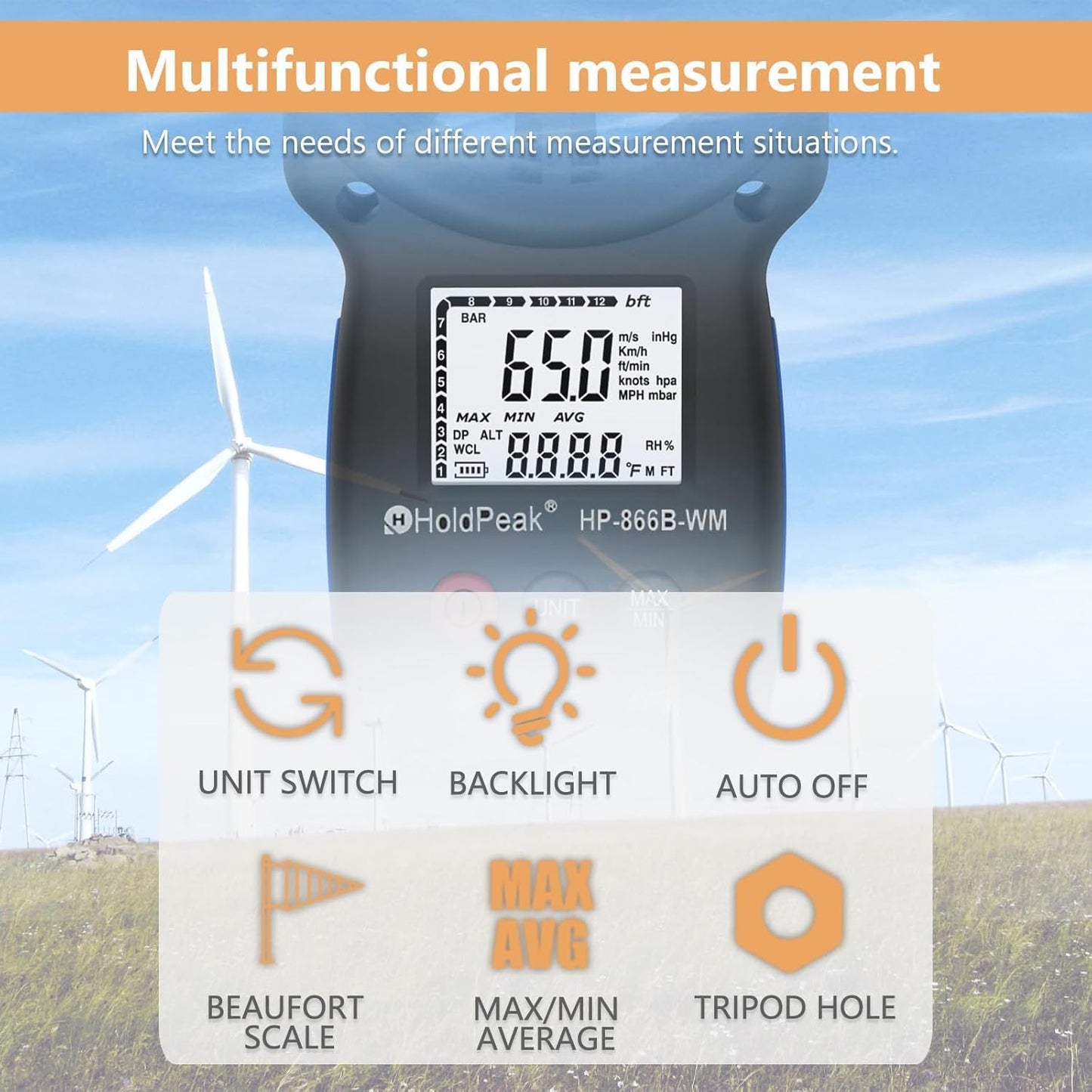 Digitales Anemometer für Windgeschwindigkeit & Temperatur, 2-Anemometer Messung des atmosphärischen Drucks