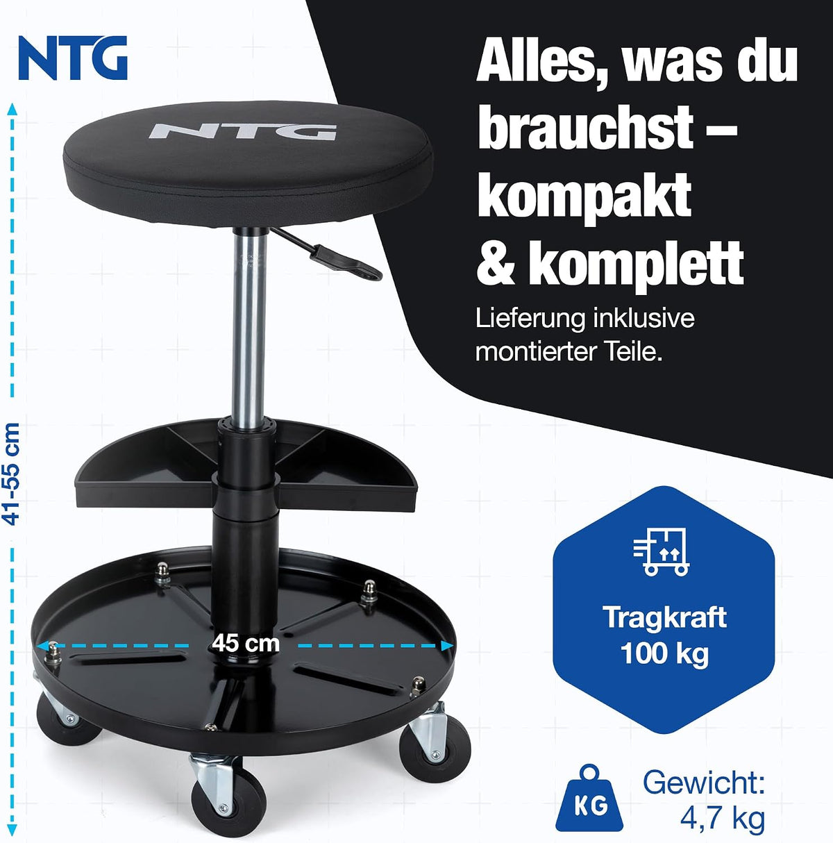 Höhenverstellbarer Werkstatthocker mit Rollen