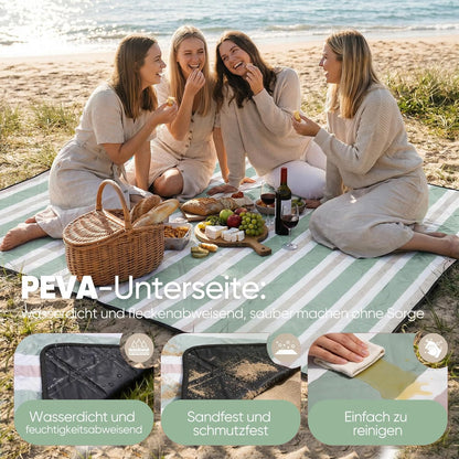 Picknick- und Stranddecke, wasserdicht, 200x200 cm, 200x200 cm Salbeigrün - Streifen