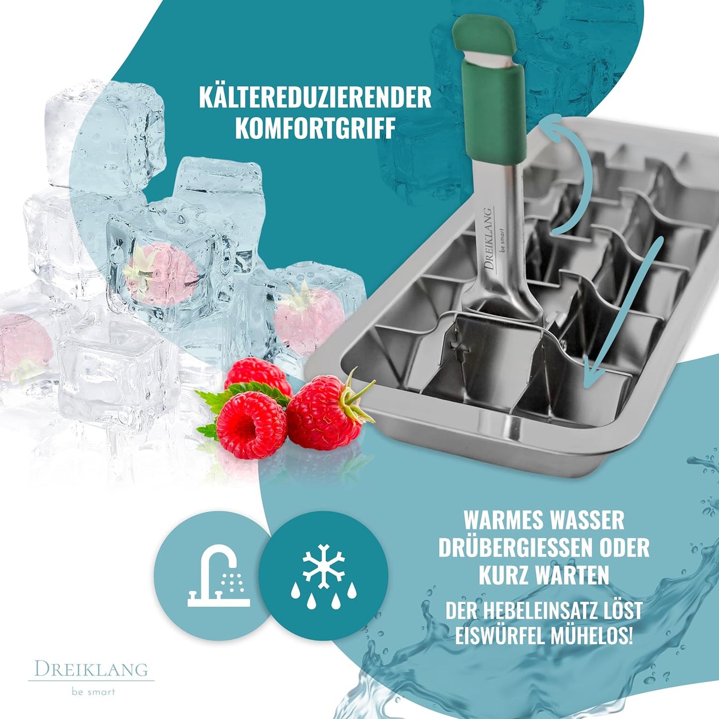 Eiswürfelform aus Edelstahl mit Hebelgriff, Hebel mit Komfortgriff