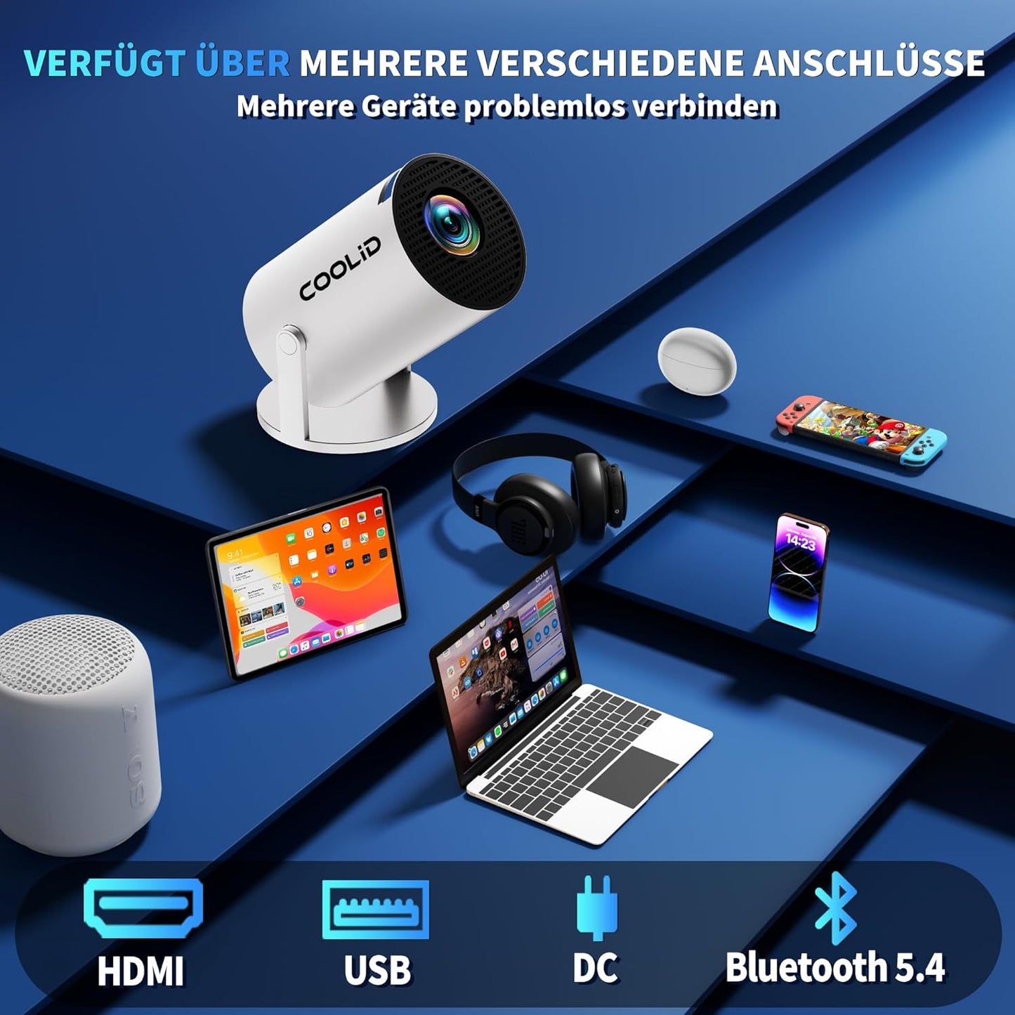 Tragbarer Mini-Beamer C2 mit 4K-Unterstützung und 5G WiFi, White