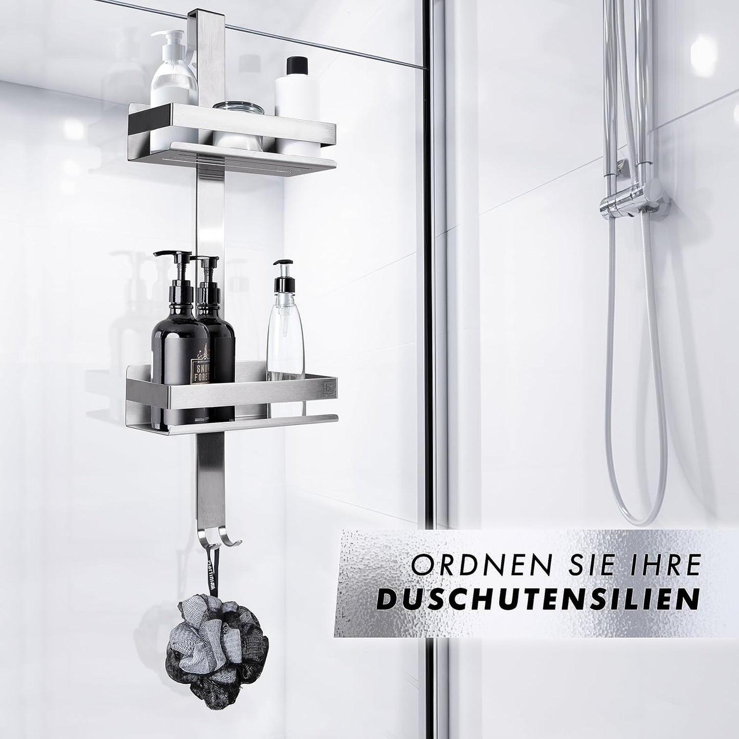 Duschablage mit 2 Hängekörben, zum Hängen Silber