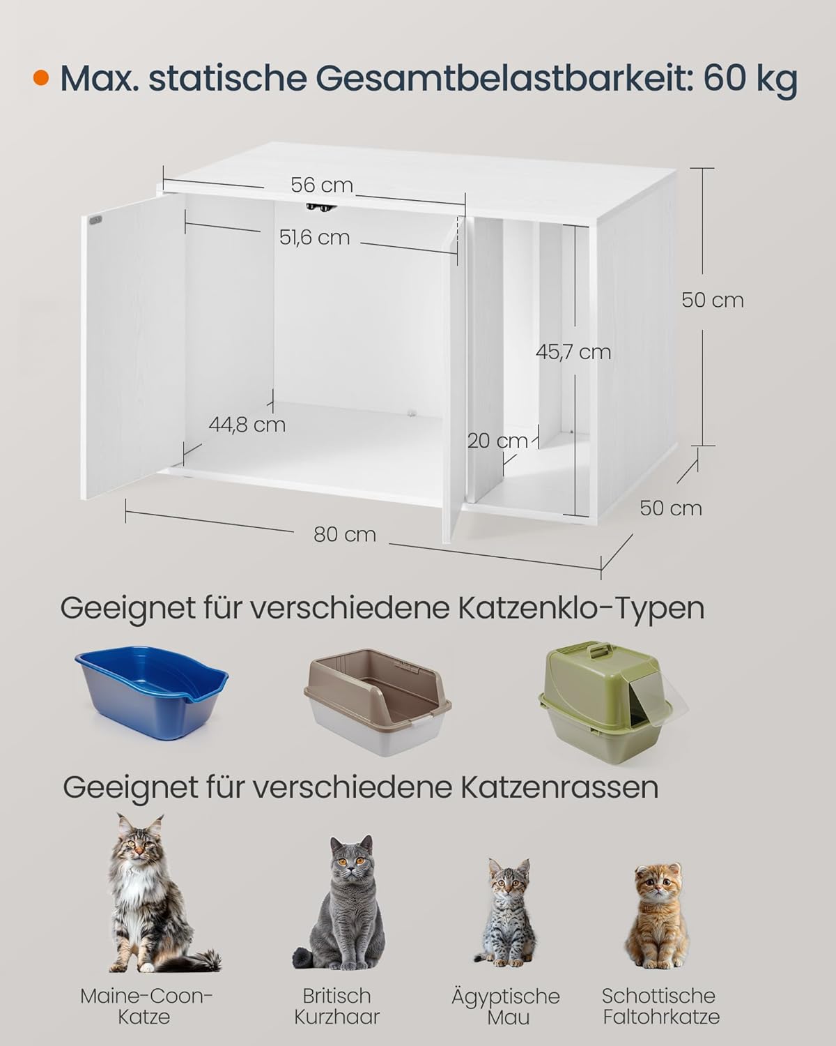 Katzenklo-Schrank mit werkzeugloser Montage, schneeweiss