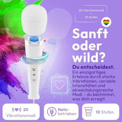 Magic Wand Massagestab mit Kabel & App-Steuerung, 20 Modi, Weiss