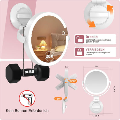 Vergrösserungsspiegel mit Saugnapf & Beleuchtung 20x