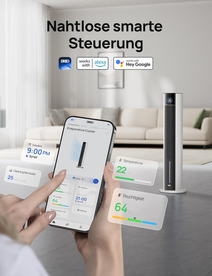 Turmventilator mit Wasserkühlung, App-Steuerung, Weiss