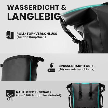 Wasserdichter Rucksack, Nachtschwarz 35 L
