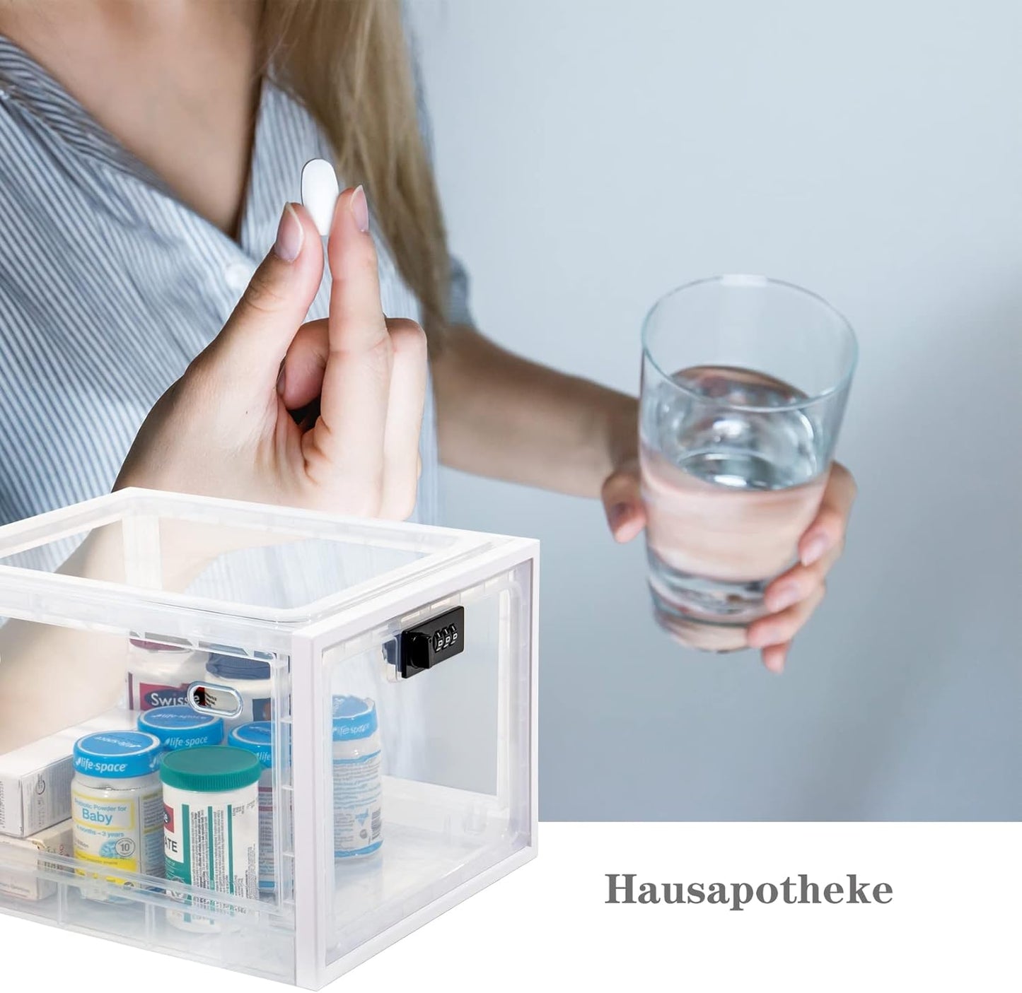 Abschliessbare Aufbewahrungsbox für Medikamente & Snacks, Weiss