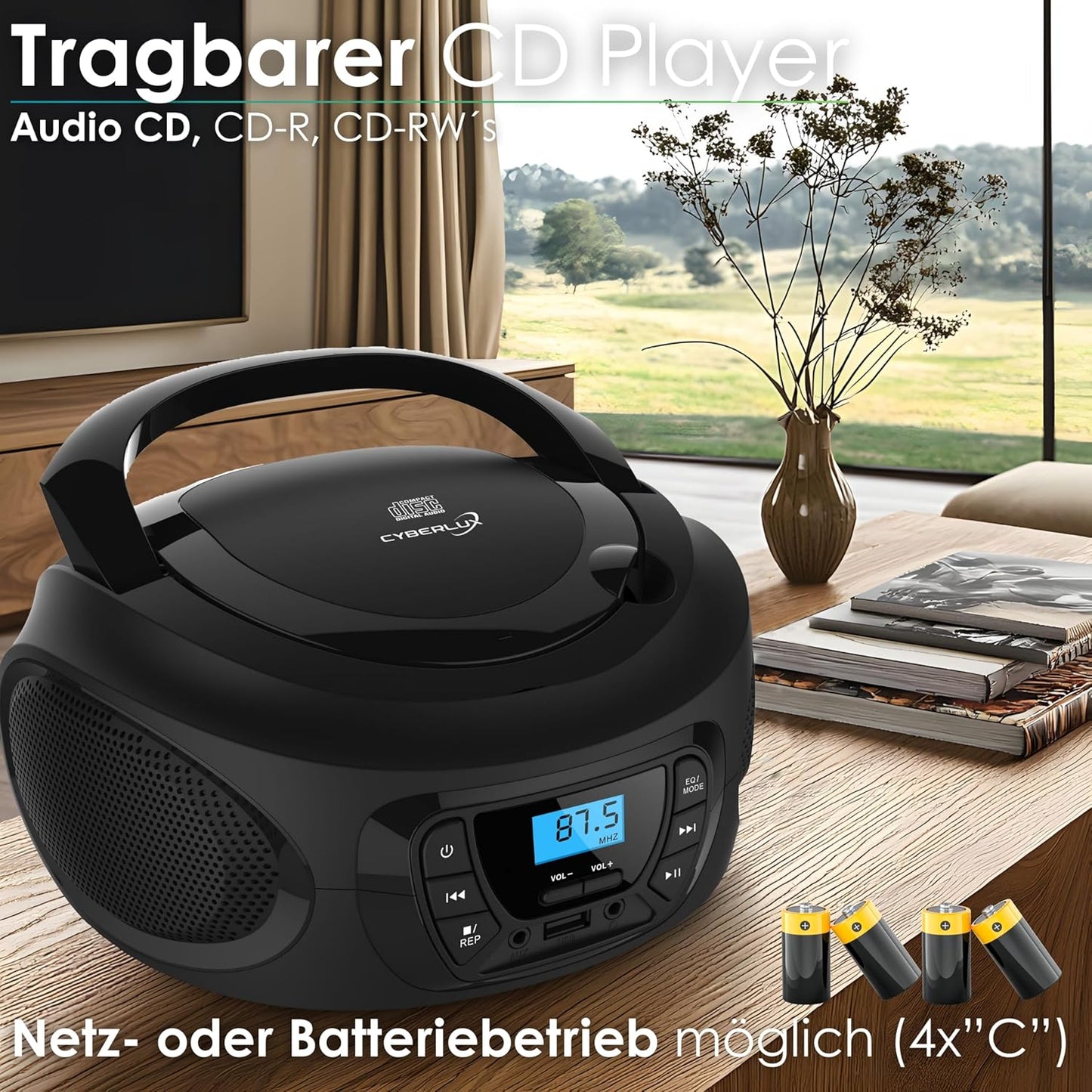 Tragbarer CD-Player mit Radio und USB-Anschluss, Dark Knight Black