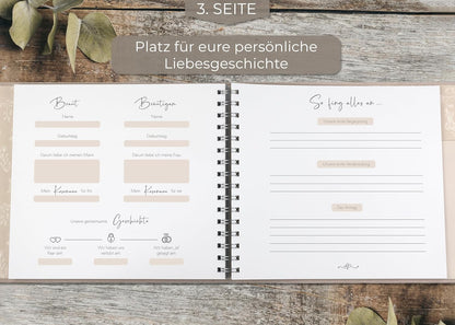 Gästebuch für Hochzeiten, mit Fragen Sandbeige