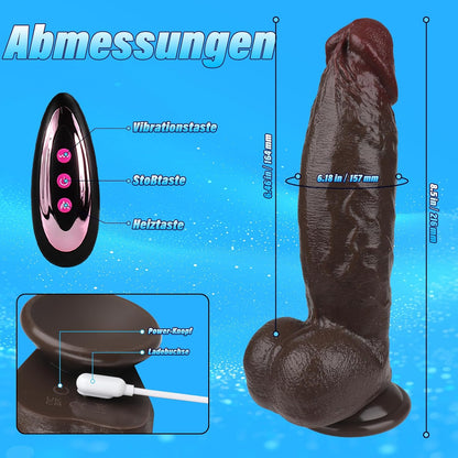 Realistischer Dildo mit Heizung und 10 Funktionen, Braun