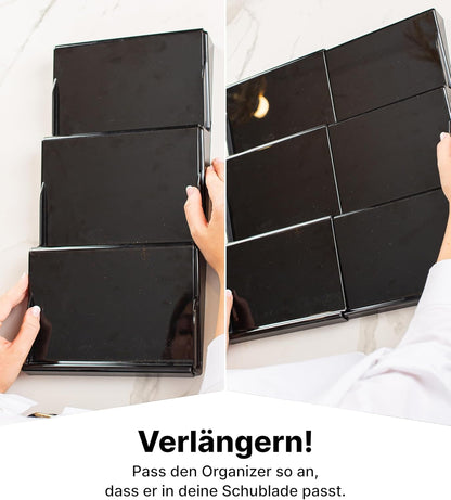 Gewürzgläser-Set mit Schubladeneinsatz, 24 Stk, ausziehbar, Schwarz, Deckel Edelstahl