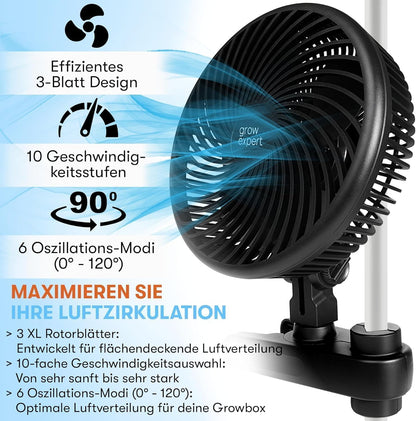 Oszillierender Clip-Ventilator für Growboxen (10 Stufen), 1 Stück