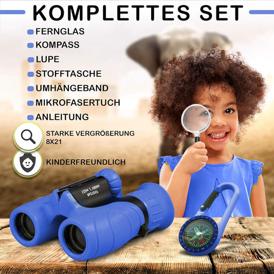 Fernglas-Set für Kinder mit Lupe & Kompass, blau