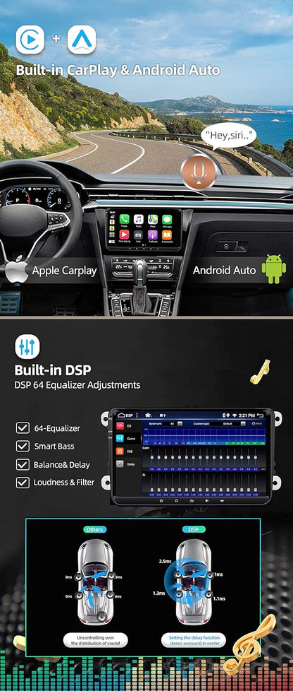 Android 10 Autoradio für VW/Skoda/Seat mit Carplay & DSP, AC8257-2G32G-8 Core