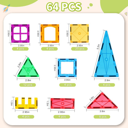 Magnetische Bausteine Starterset (64 Teile, inkl. Auto), 64pcs