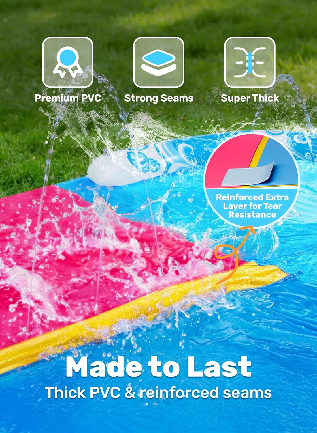 Extra lange Doppel-Wasserrutsche mit Sprinkler (32,5ft), 990.6cm Blau, Rosa