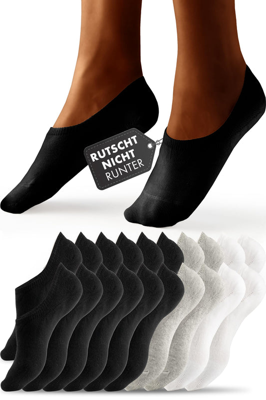 Füsslinge ohne Verrutschen und atmungsaktive, 39-42 2x Grau, 2x Weiss, 6x Schwarz