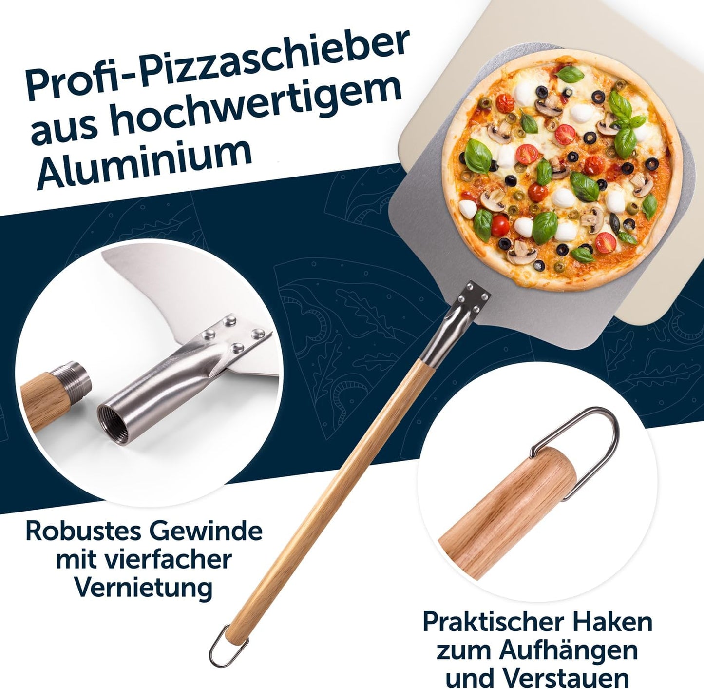 3-in1 Pizzastein Set für Ofen & Grill bis 900°C, 1) Pizzastein mit Schaufel