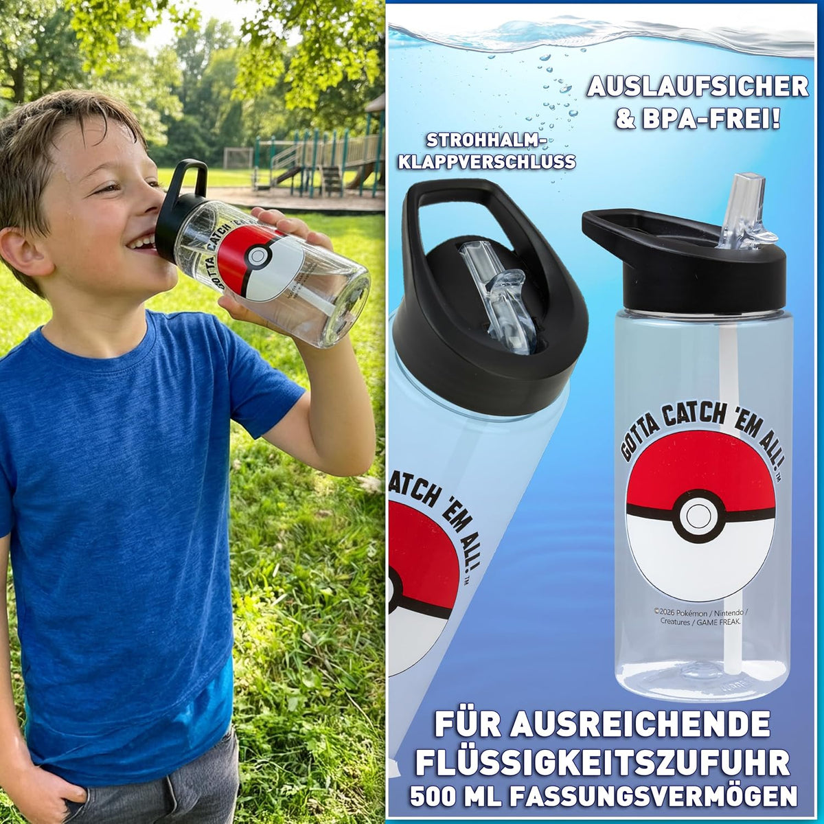 Pokemon Kinderrucksack-Set mit Trinkflasche, Multi Pokemon