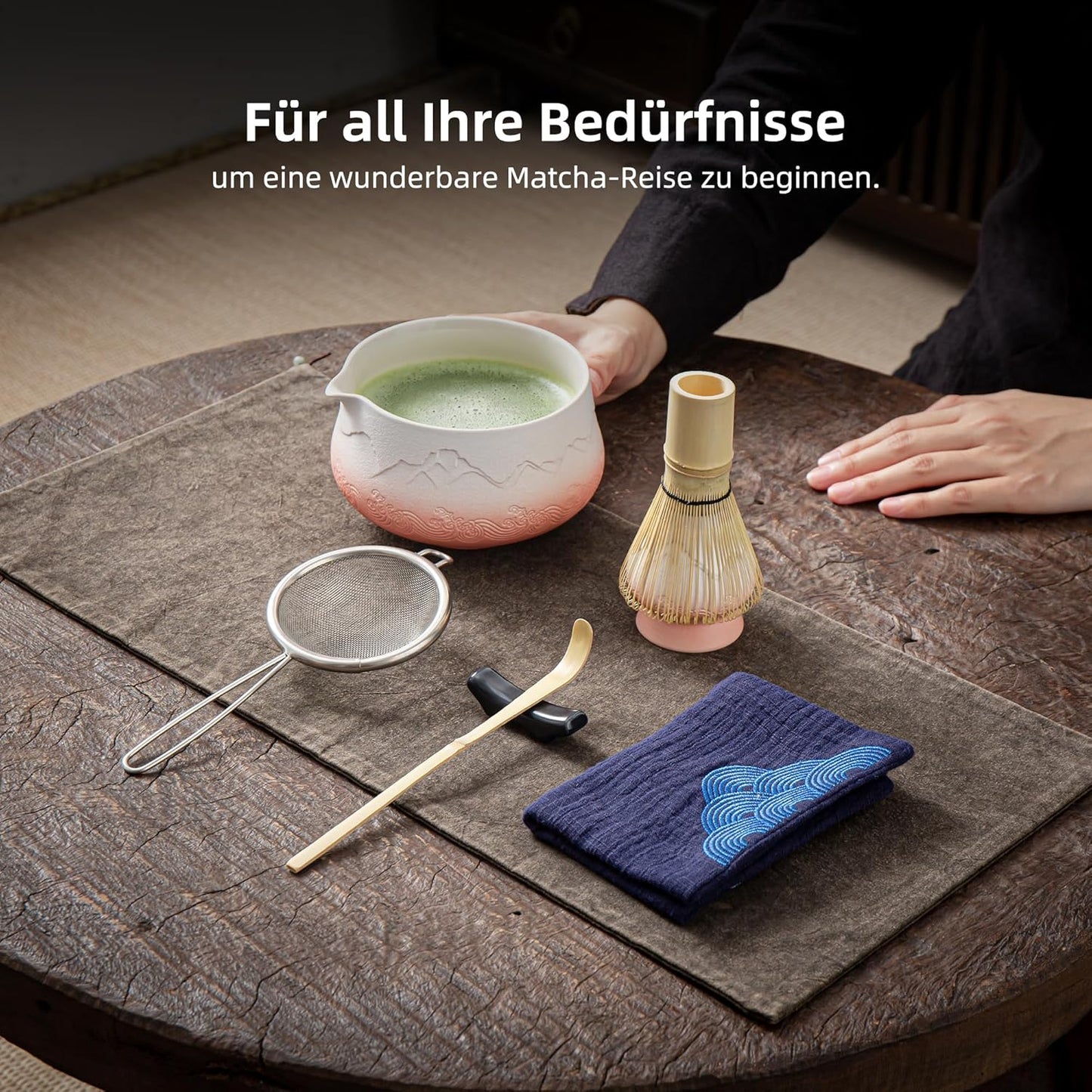 7-teiliges Matcha-Zubehör-Set, 7Stück/Set, Schüssel mit Ausgießer Orange Giadient Weiß