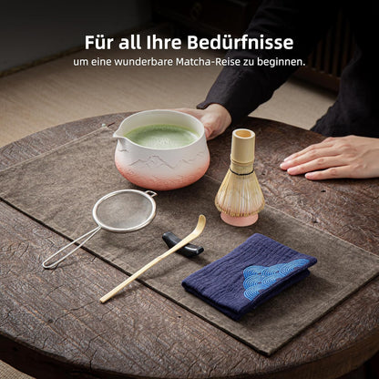7-teiliges Matcha-Zubehör-Set, 7Stück/Set, Schüssel mit Ausgießer Orange Giadient Weiß
