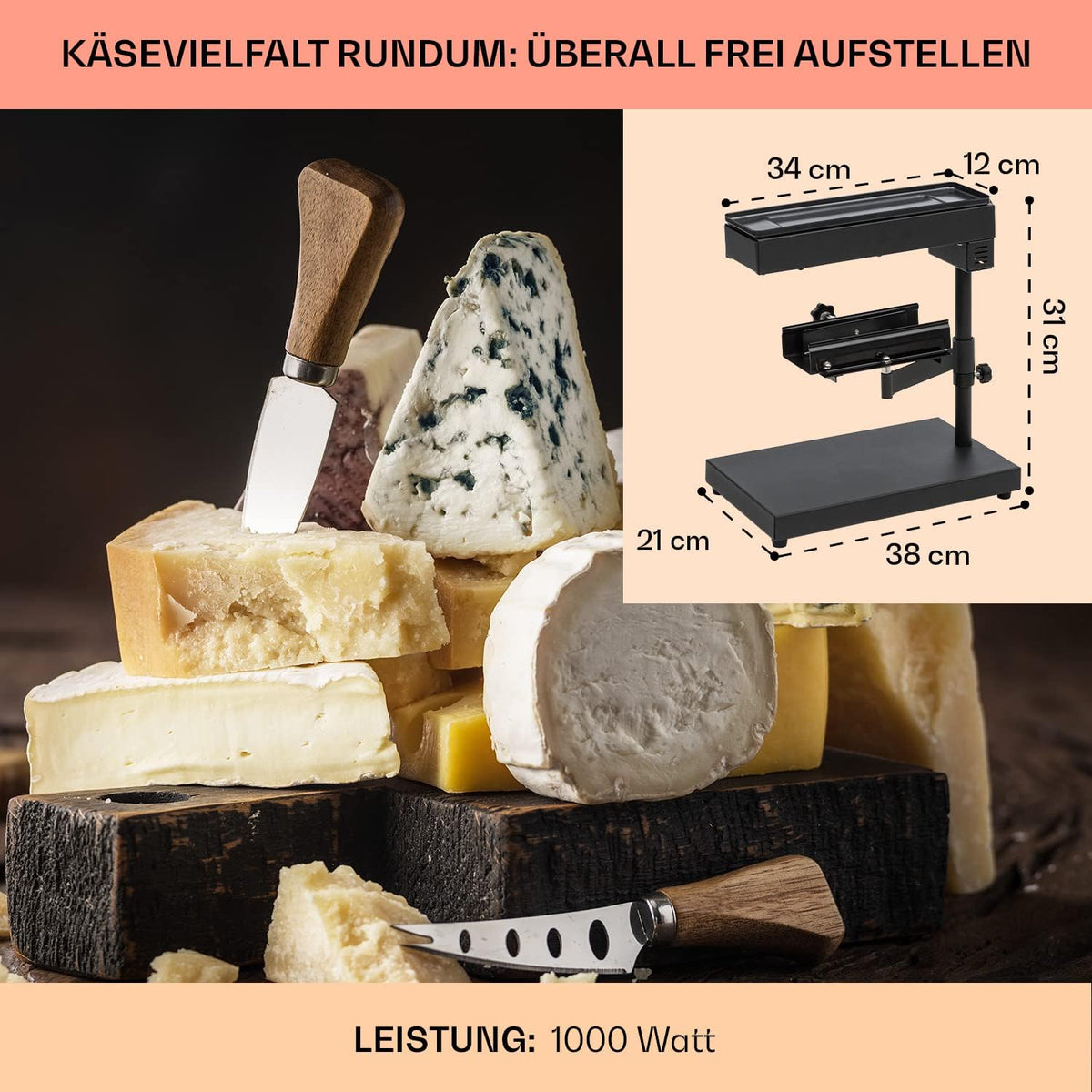 Käse Raclette-Grill, Grauschwarz - 1000 W