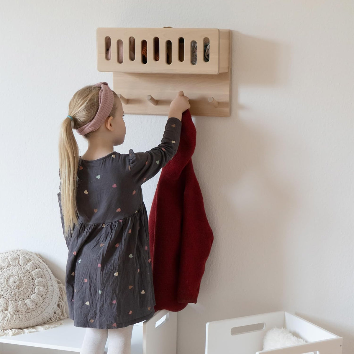 Kindergarderobe mit Kleiderhaken, Klein (ohne Sichtfenster) Weiß Lackiert