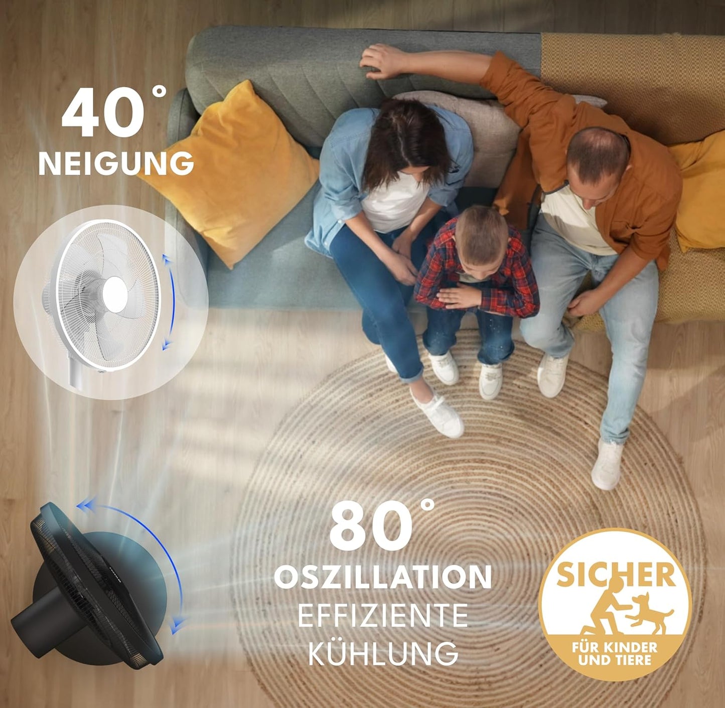 Standventilator mit Fernbedienung & Timer, Weiss I 60w I Led-display