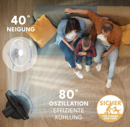 Standventilator mit Fernbedienung & Timer, Weiss I 60w I Led-display