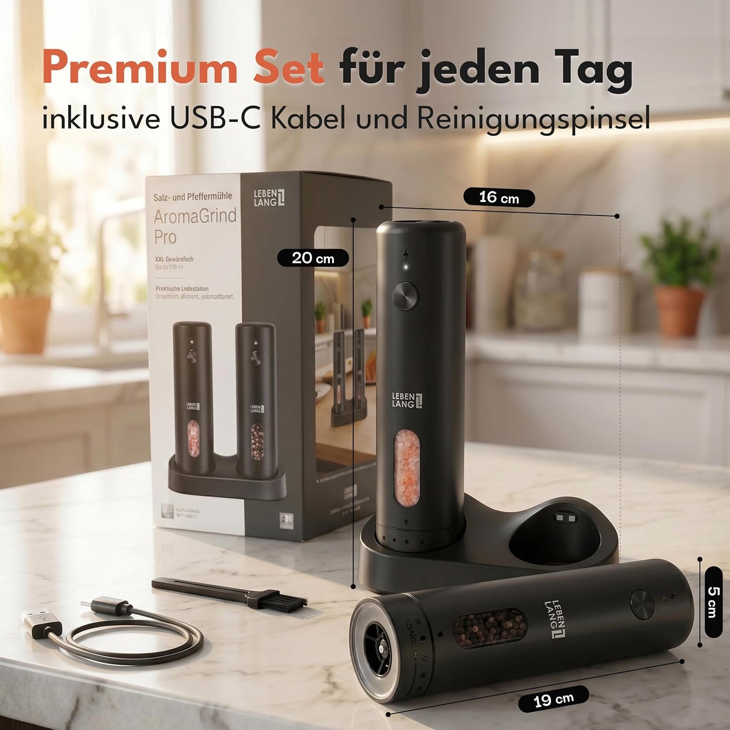Elektrische Salz- und Pfeffermühle (2er Set), Schwarz